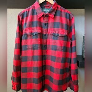 American Eagle Red and Black Plaid Men's Shirt Lg